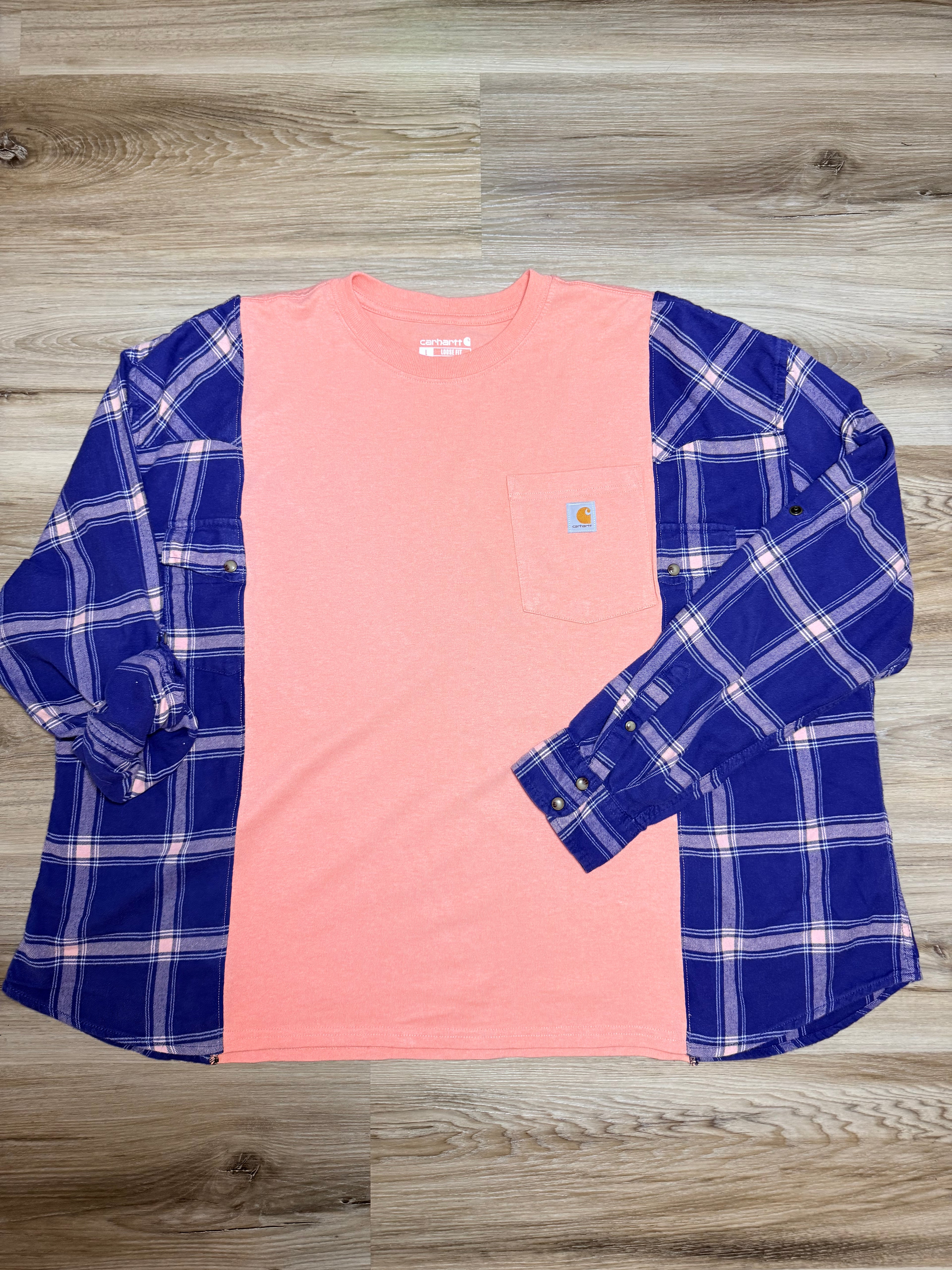 Carhartt flannel Coral - Upcycled Hoodie – One-of-a-Kind & Sustainably Made